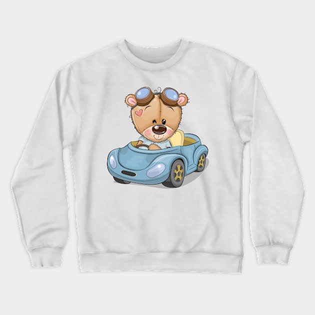 Cute teddy bear sitting behind the wheel of a car Crewneck Sweatshirt by Reginast777